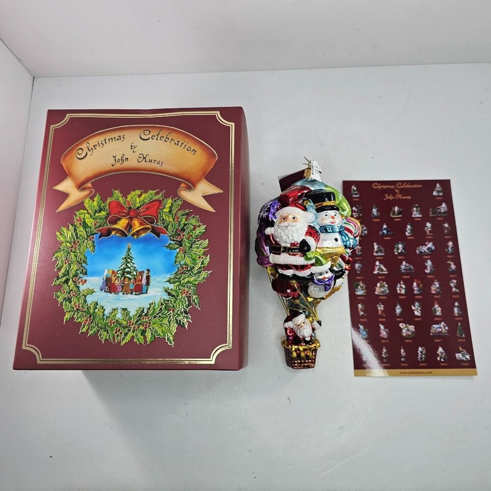 John Huras Christmas Celebration Hot Air Balloon Ornament Neiman Marcus Signed